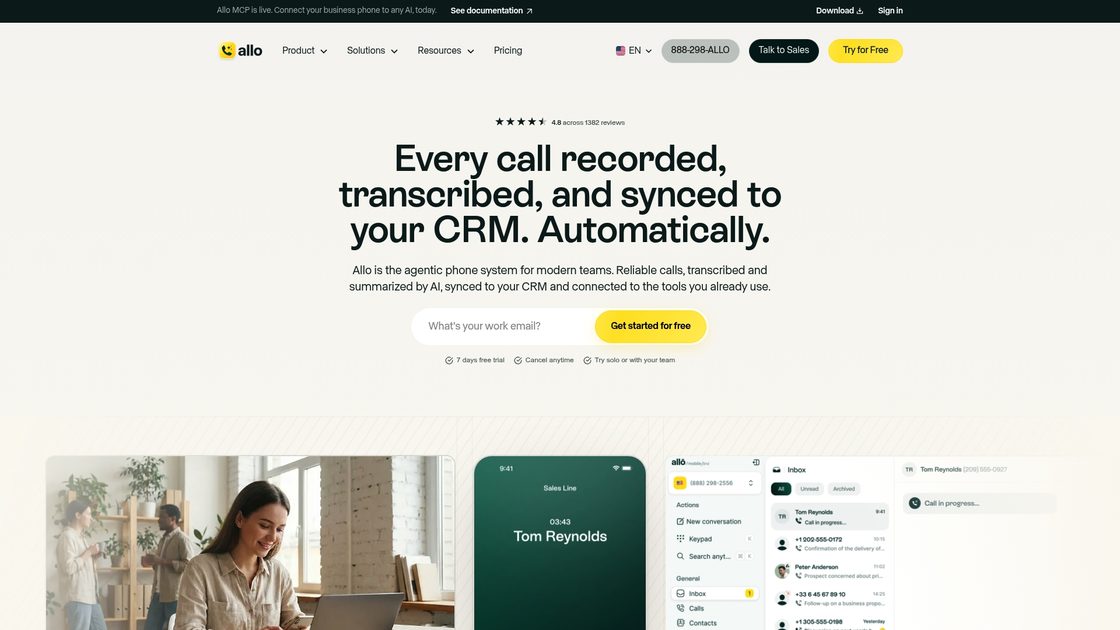 Allo AI phone system homepage